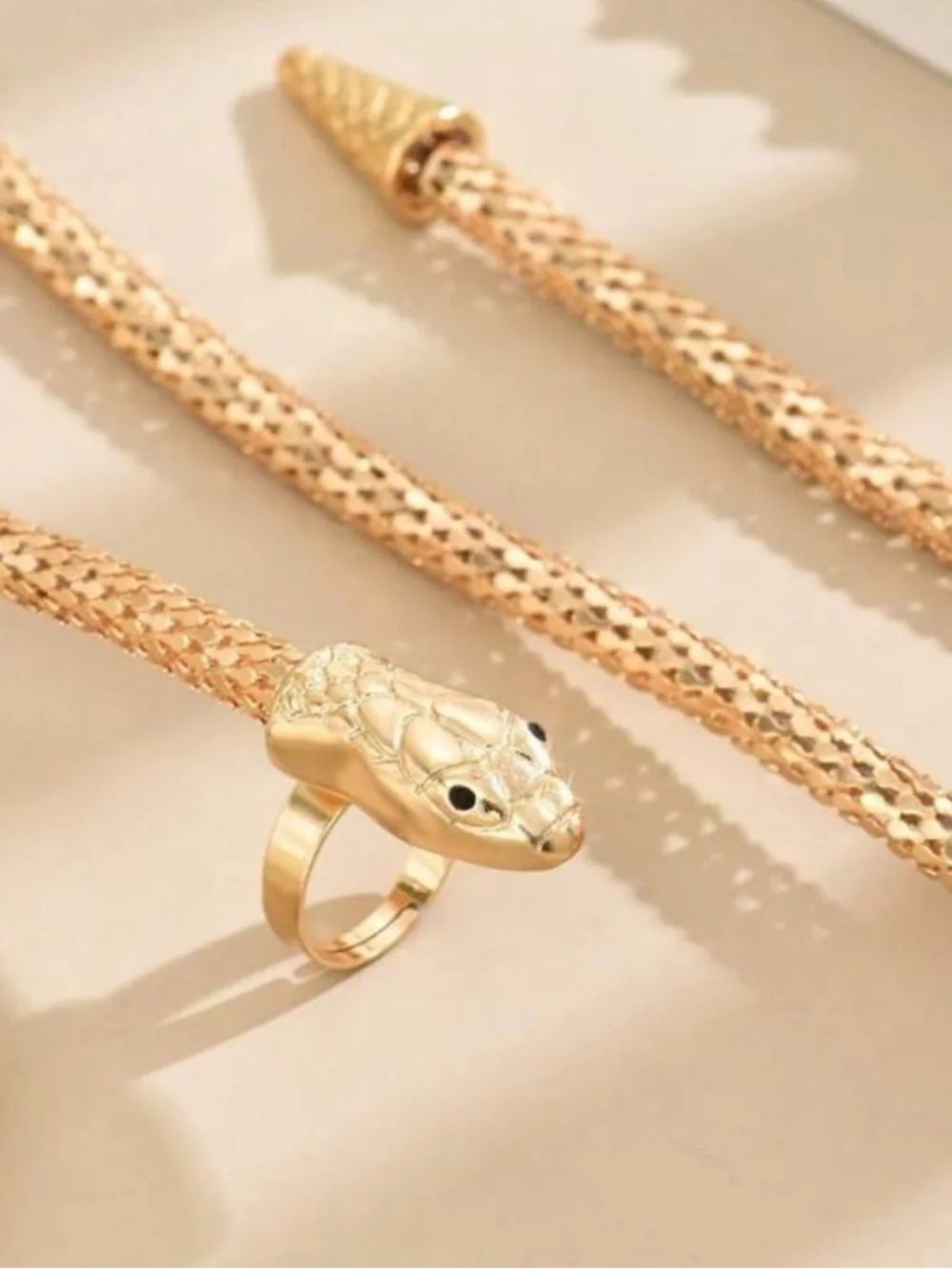 Gold Snake Wrap Arm Cuff and Ring Set